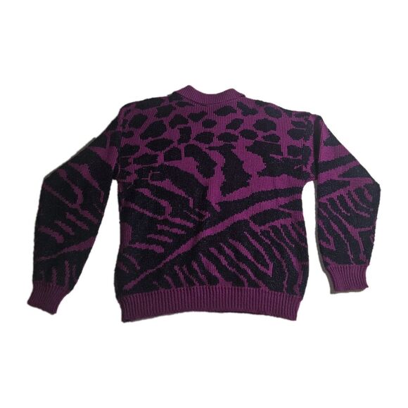 Vintage Zebra Print Sweater 90s Adele Womens M Purple Black Metallic Knit USA - Picture 6 of 8